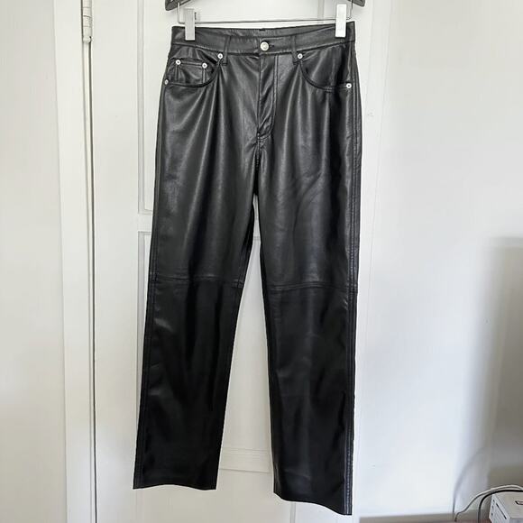 Nanushka Black Vinni Cropped Vegan Leather Pants - Picture 3 of 6